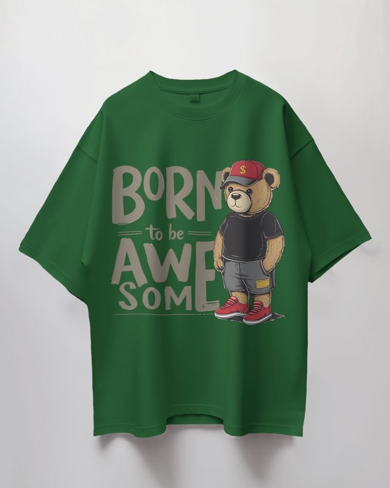 Born to be awesome teddy 3D bottle green