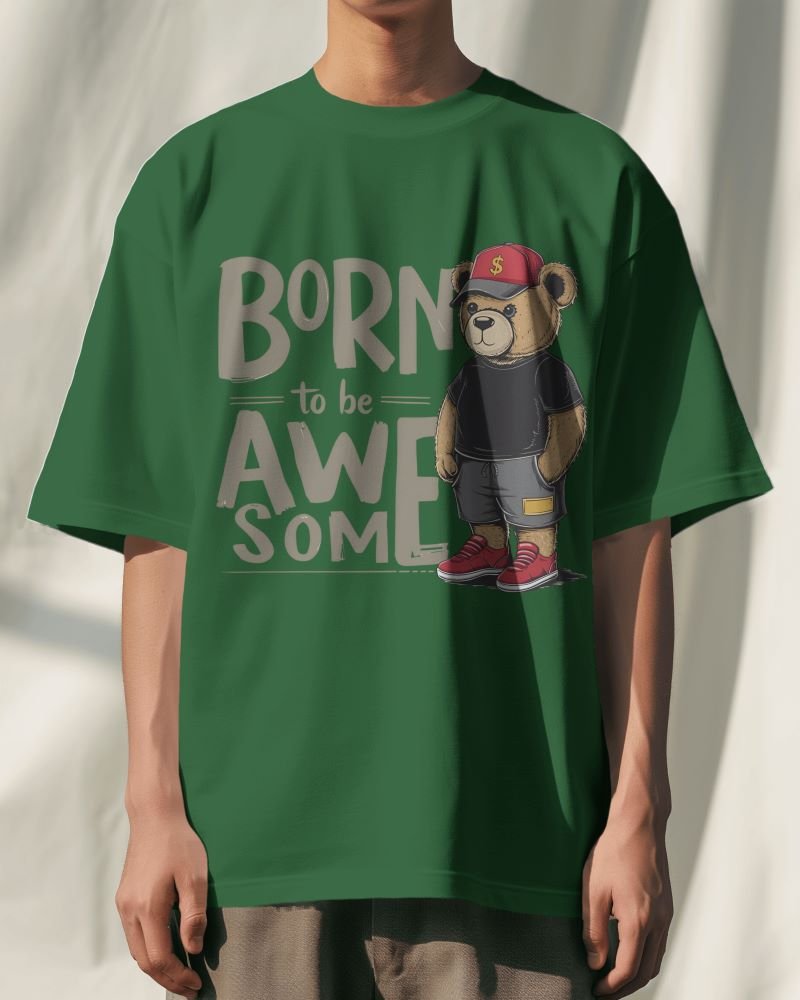 Born to be awesome teddy men full bottle green