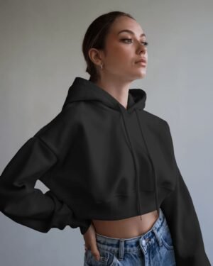 Solid Women Cropped Hoodie