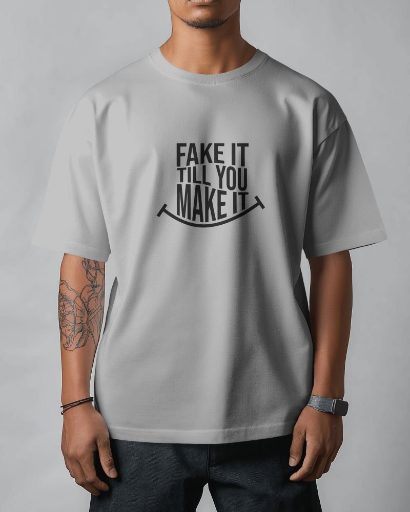 Fake it till you make it men close up grey melange
