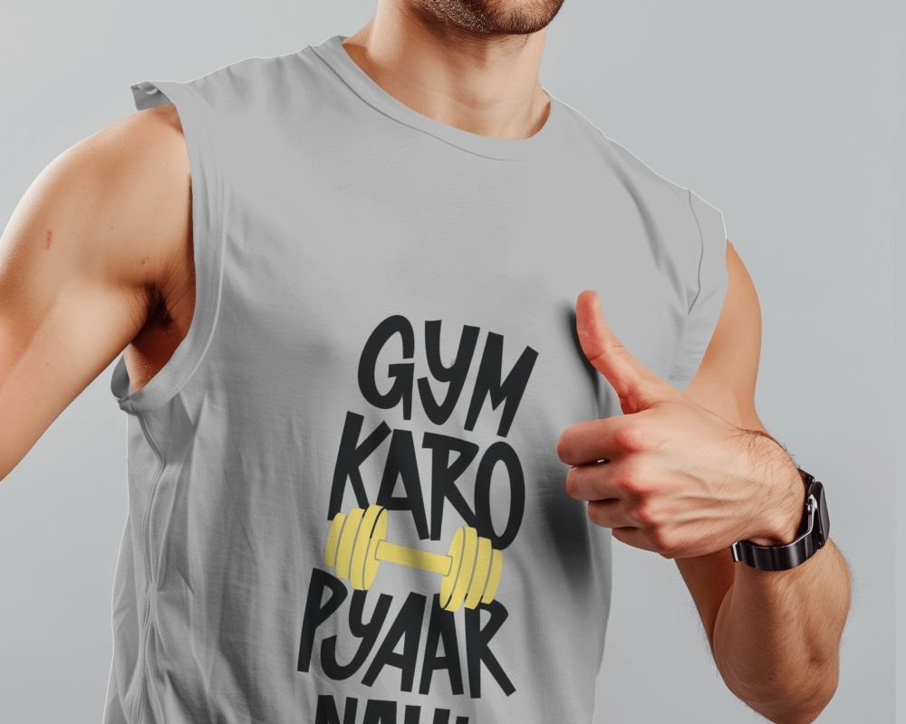 Gym Karo Pyaar Nahi sleeveless 3d grey melange