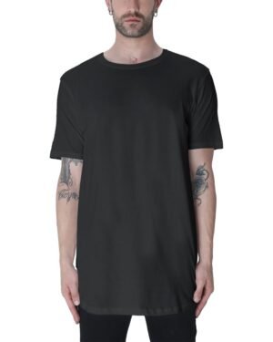 Solid Longline Curved T-Shirt- Black