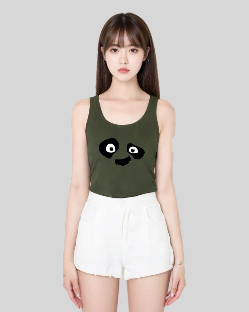 Panda crop tank top full Olive green