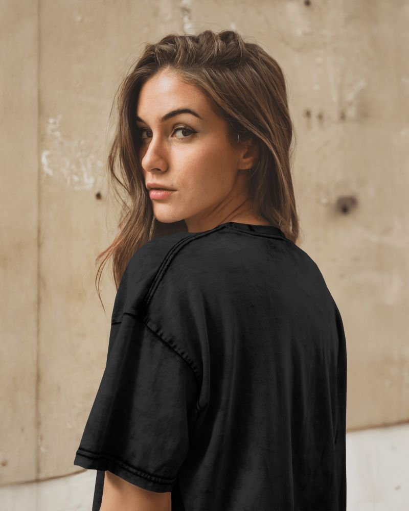 Women Acid Washed Oversized Tee black back
