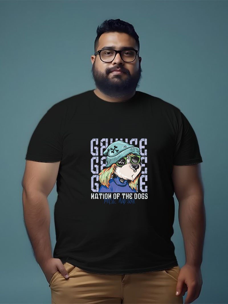 DOG MUSIC AND SOUL classic crew Plus Size Men Model Black