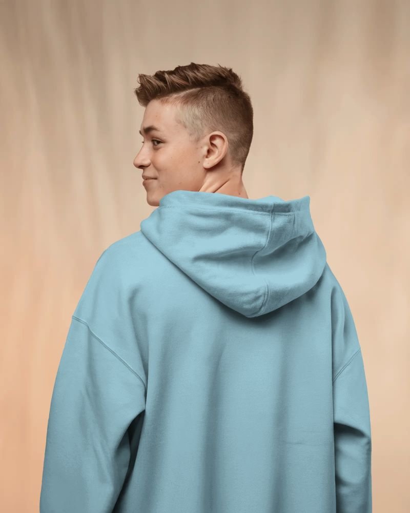 Men Hoodie model back babyblue