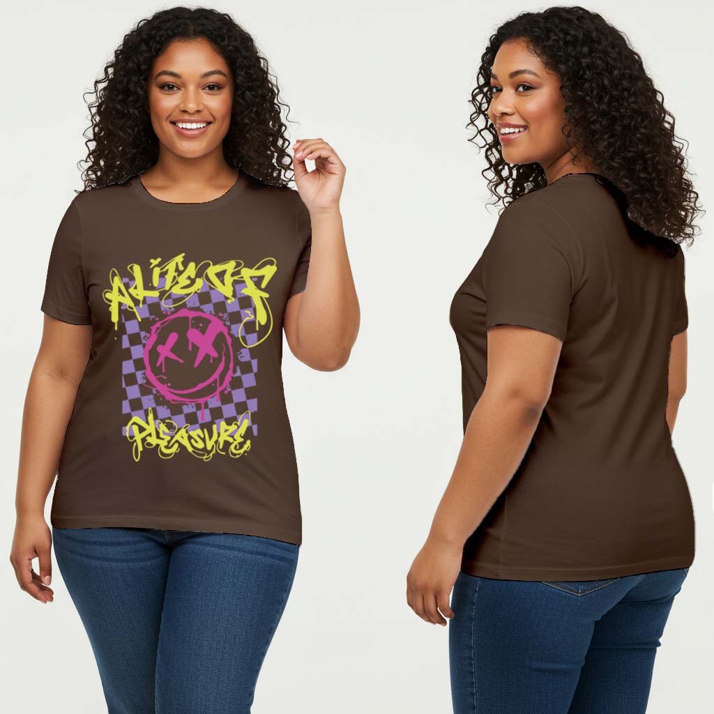 PINK SMILEY Classic Crew Women Model Front & Back Mushroom