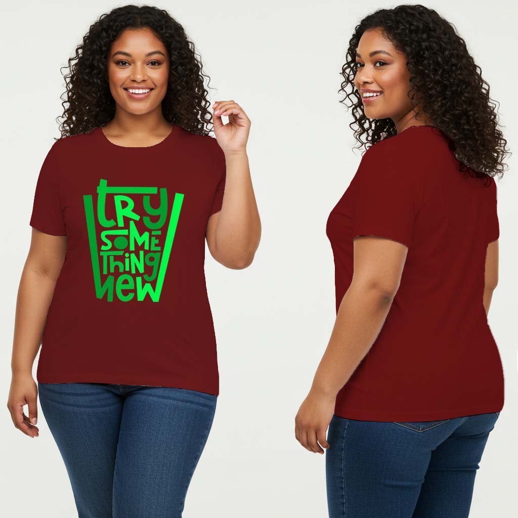 TRY SOMETHING NEW Classic Crew Women Model Front & Back Brick Red