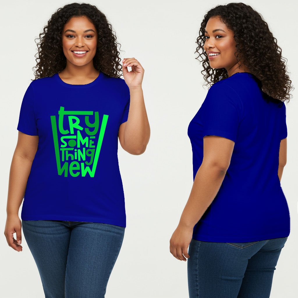 TRY SOMETHING NEW Classic Crew Women Model Front & Back Royal Blue