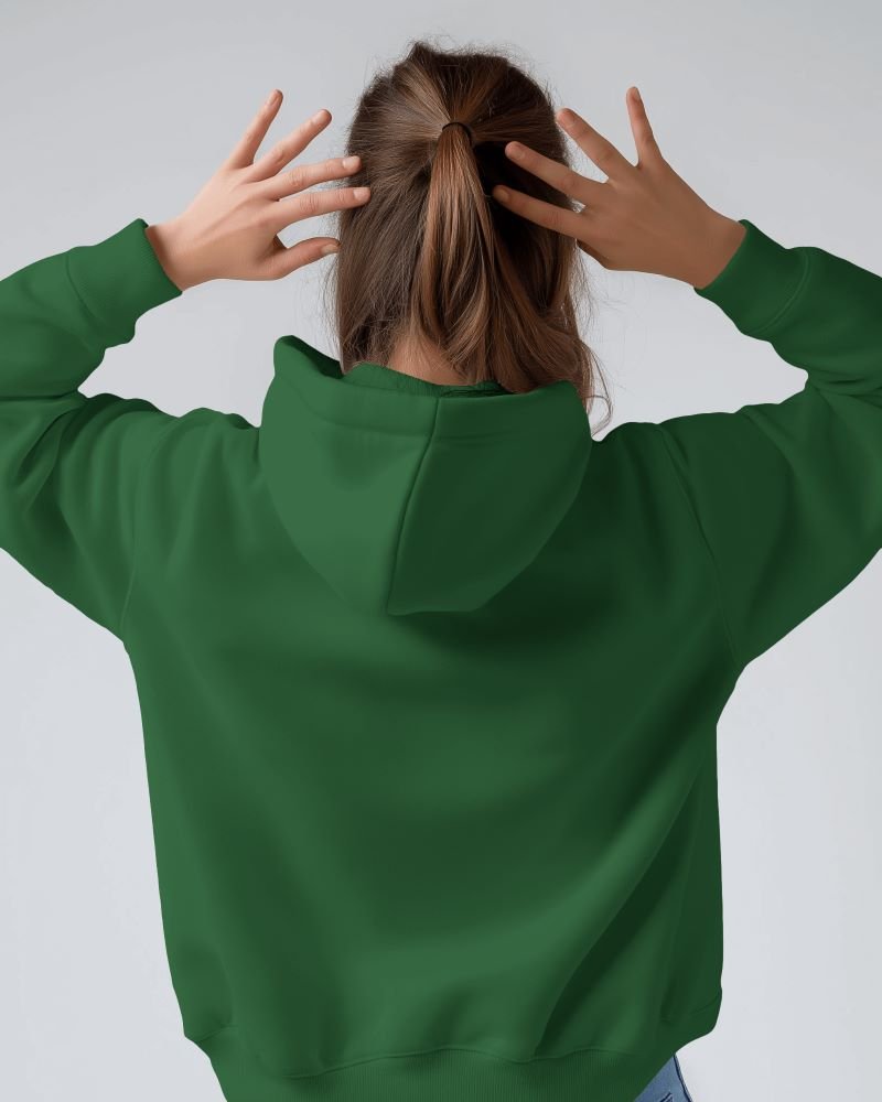 Women Hoodie Back closeup bottle green