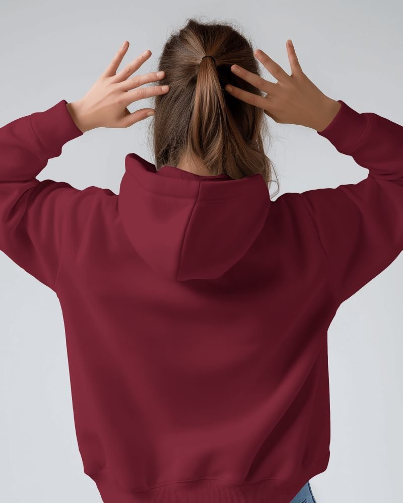 Women Hoodie Back closeup maroon